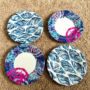 Lilly Pulitzer Shell Seashell Beach Melamine Appetizer Dessert Plates 6" Set 4